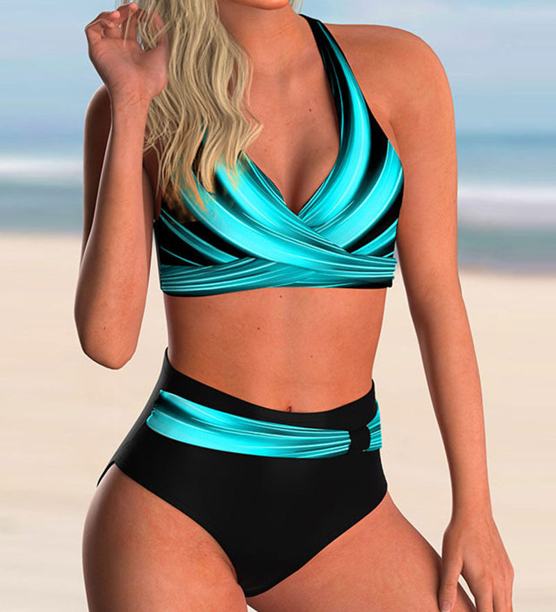 Liliana - Bikini Set con Scollatura Incrociata e Motivo Stampato