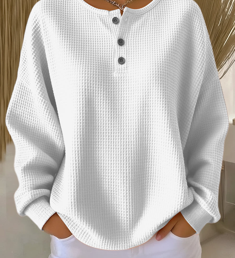 MIRABEL | COZY WAFFLE HENLEY SWEATSHIRT