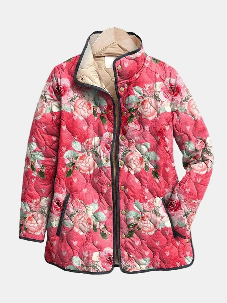 Freya | Giacca Trapuntata con Stampa Floreale in Rosa Elegante