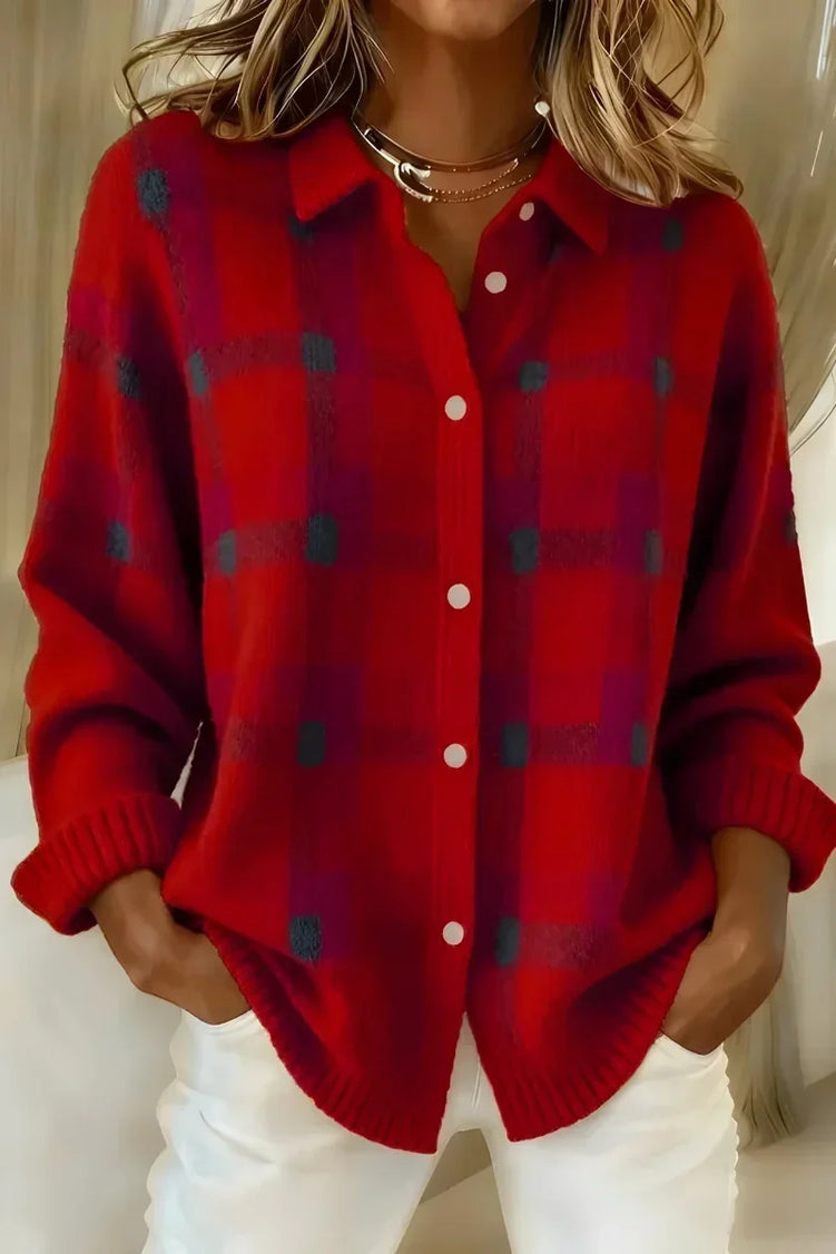 Brittany™ | Soft Checkered Button-Up Cardigan