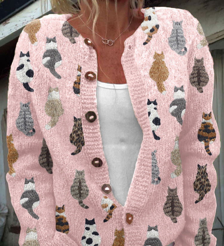 CHARLOTTE | Accogliente Cardigan con Stampa di Gatto