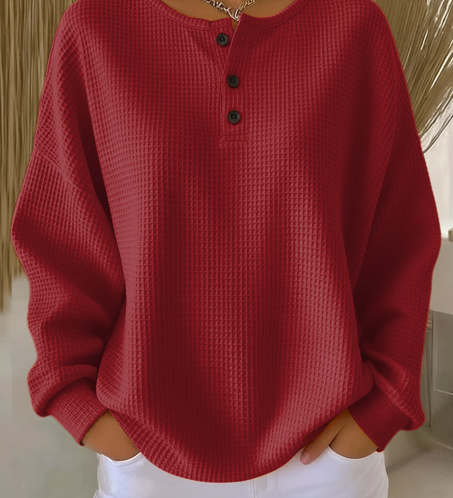 MIRABEL | COZY WAFFLE HENLEY SWEATSHIRT