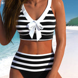 Laluna® | High-Waisted Striped Bikini