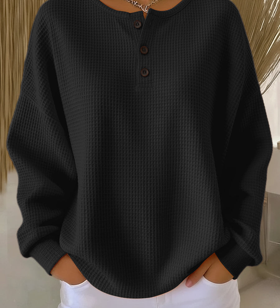MIRABEL | COZY WAFFLE HENLEY SWEATSHIRT