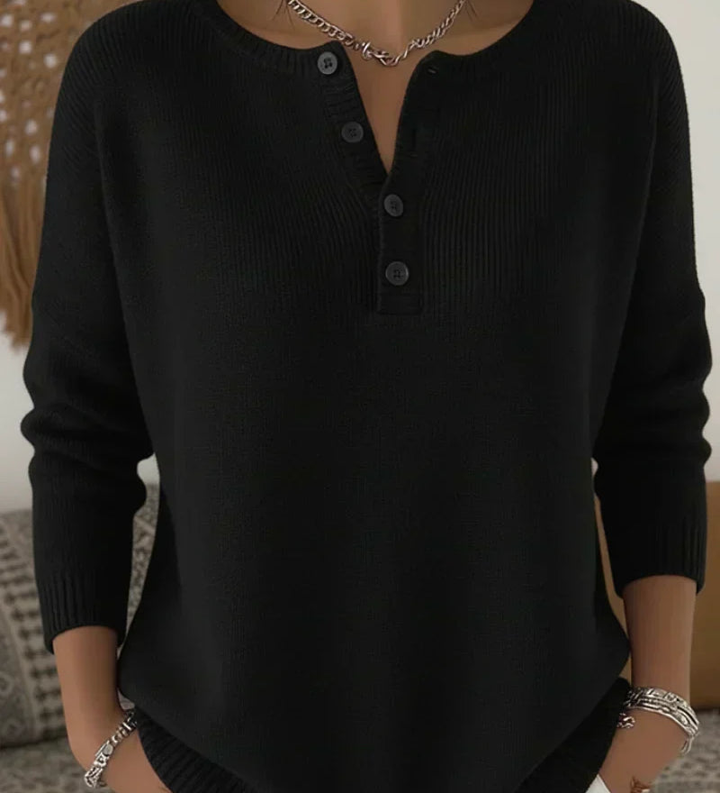 HELENA | HENLEY BUTTON-UP KNIT SWEATER