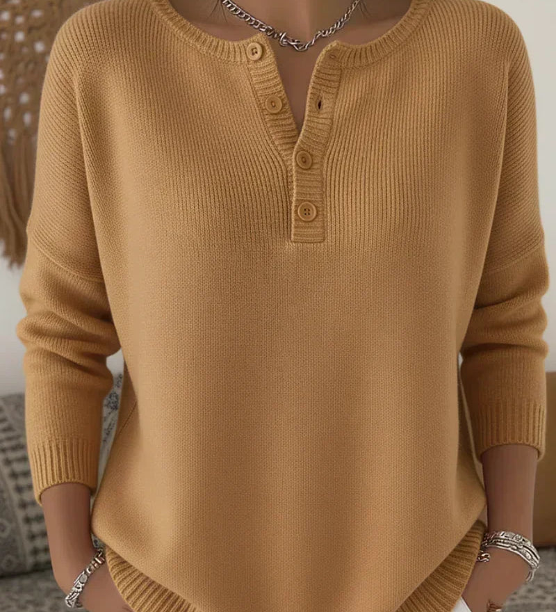 HELENA | HENLEY BUTTON-UP KNIT SWEATER