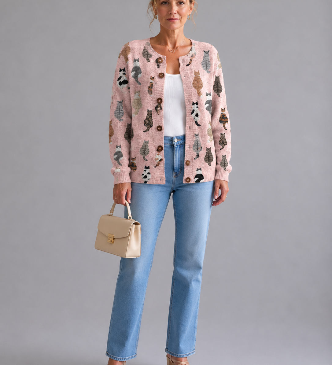 Charlotte™ | Accogliente Cardigan con Stampa di Gatti