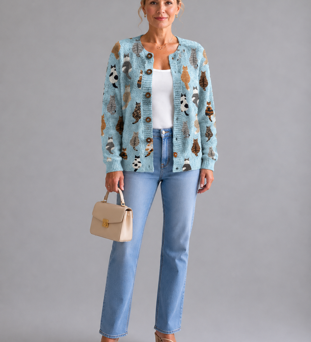 Charlotte™ | Accogliente Cardigan con Stampa di Gatti