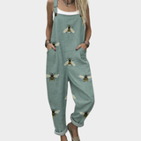 Salopette in Lino Verde Stampato - Stile Casual