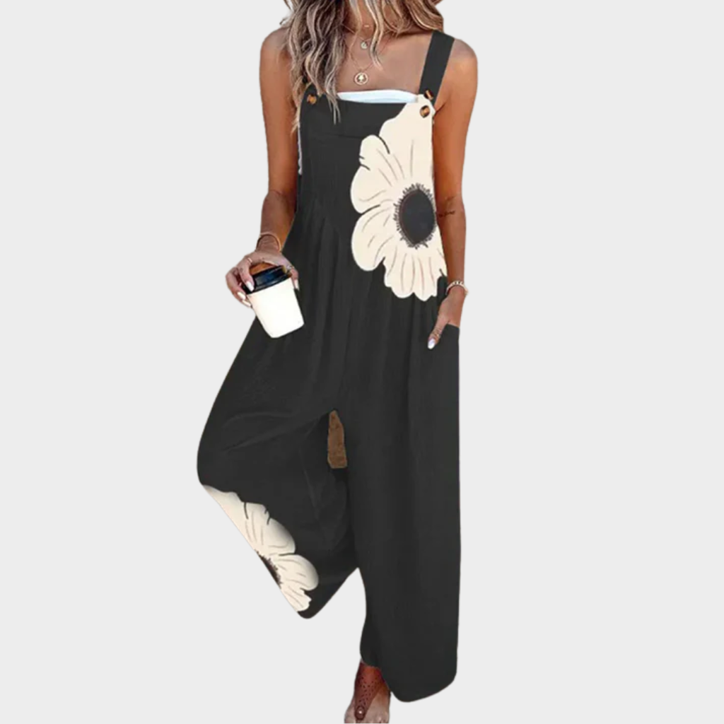 Jumpsuit Relaxed Fit in Nero Stampato Sophie Milano
