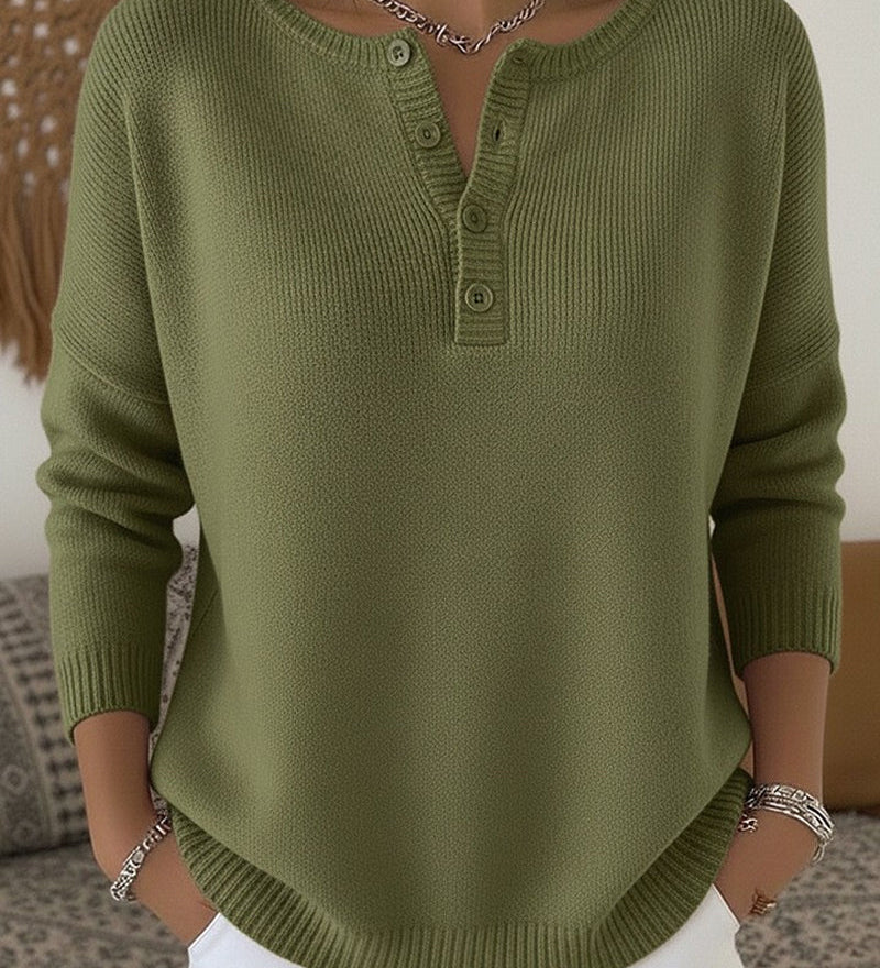 HELENA | HENLEY BUTTON-UP KNIT SWEATER