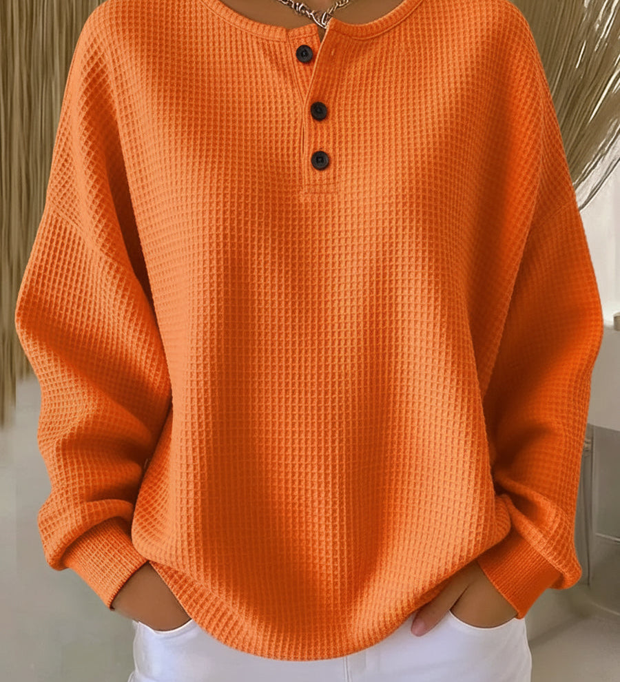 MIRABEL | COZY WAFFLE HENLEY SWEATSHIRT