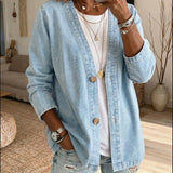 Classico Cappotto in Denim con Chiusura a Bottoni