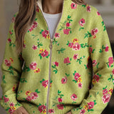 Constance™ | Cardigan Rosa Lime con Zip e Motivo Floreale