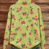 Constance™ | Cardigan Rosa Lime con Zip e Motivo Floreale