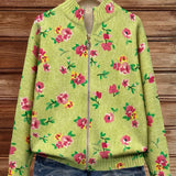 Constance™ | Cardigan Rosa Lime con Zip e Motivo Floreale