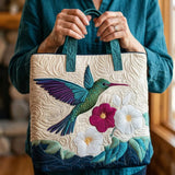 Borsa artigianale trapuntata con colibrì e fiore bianco