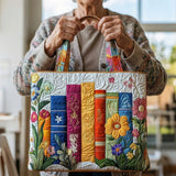 Borsa artigianale trapuntata con biblioteca fiorita
