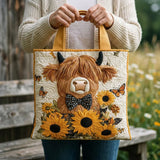 Borsa artigianale trapuntata con mucca e girasoli